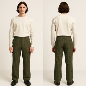 Yves Saint Laurent Vintage Green‎ Wool Plaid Pants Sz. 33